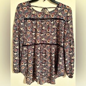 Women’s Knox Rose Multicolor Floral Tie Back Blouse with Tassels Sz XS Oversized